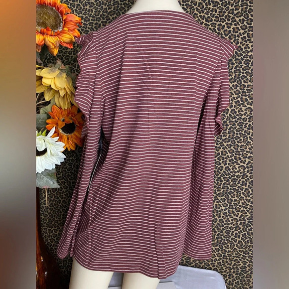 🌴3/$30🌴DOE & RAE Red Bean Striped Long Sleeve Ruffled Cold Shoulder Top NWT - Picture 7 of 10